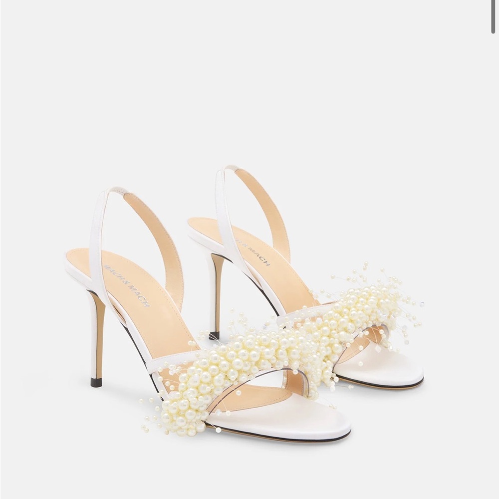 MACH & MACH Elegant White Pearl Embellished Heels BRAND NEW WITH BOX